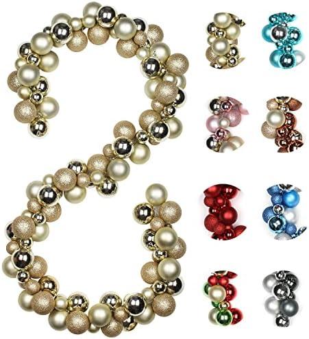 6 FEET Christmas Garland Balls Ornaments Xmas Hanging Glitter Decor for Indoor Outdoor Mantel Party Home Tree, Champagne Gold