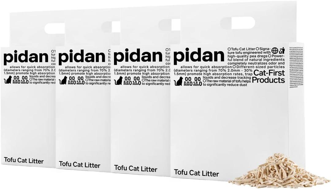 pidan Tofu Cat Litter Clumping, Flushable, Ultra Absorbent and Fast Drying, 100% Natural Ingredients Litter, Solubility in Water, Really Dust-Free, Less Scattering (5.3lb, 4 bags)
