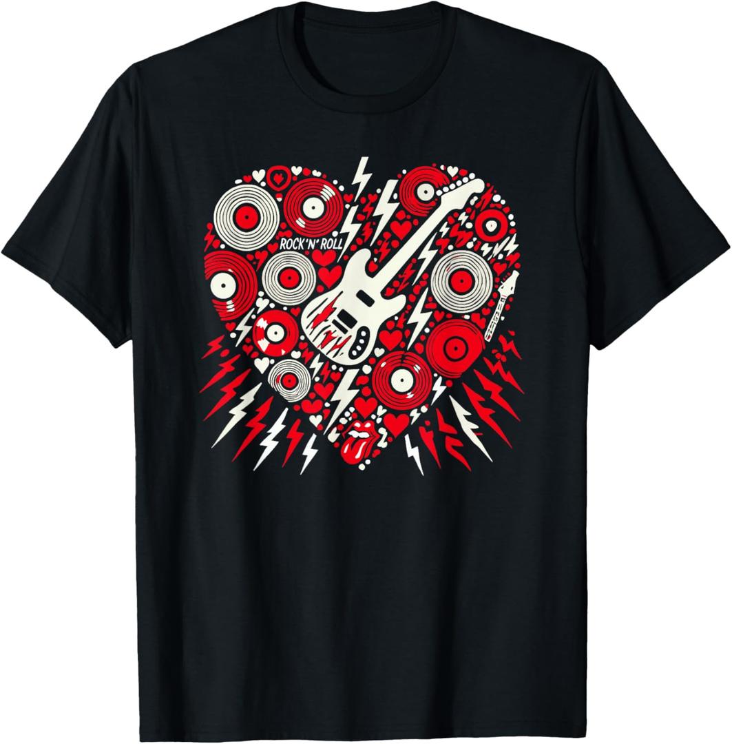 Rock N Roll Music Heart Valentine Rock Music Womens Mens T-Shirt, 3XL
