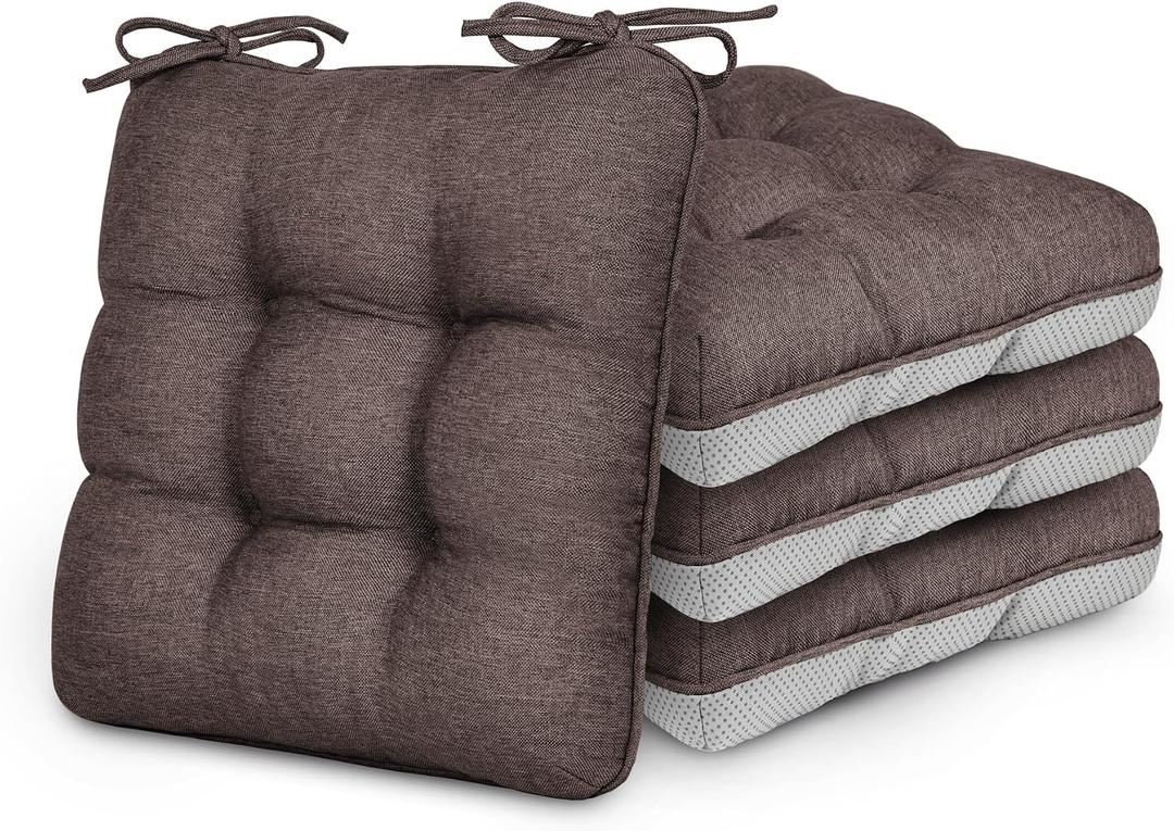 Love's cabin Memory Foam Chair Cushions Set of 4, 19"x19"x3.5" Indoor & Outdoor Seat Pads for Dining, Kitchen, Office, Patio Chairs - Coffee