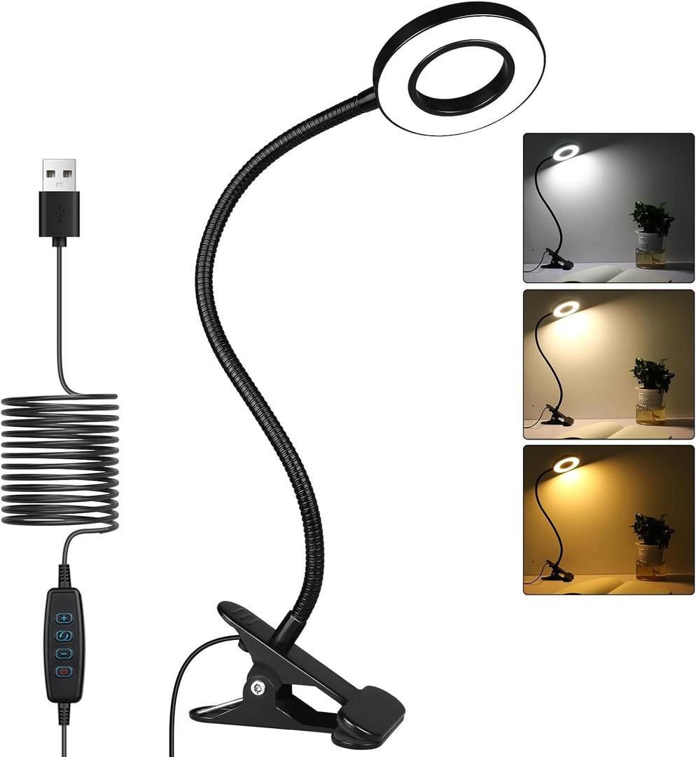 iVict USB Clip on Ring Light with 3 Color Modes, 10 Brightness Levels, Eye Protection, 360 Flexible Gooseneck LED Lamp for Desk Headboard and Video Conferencing