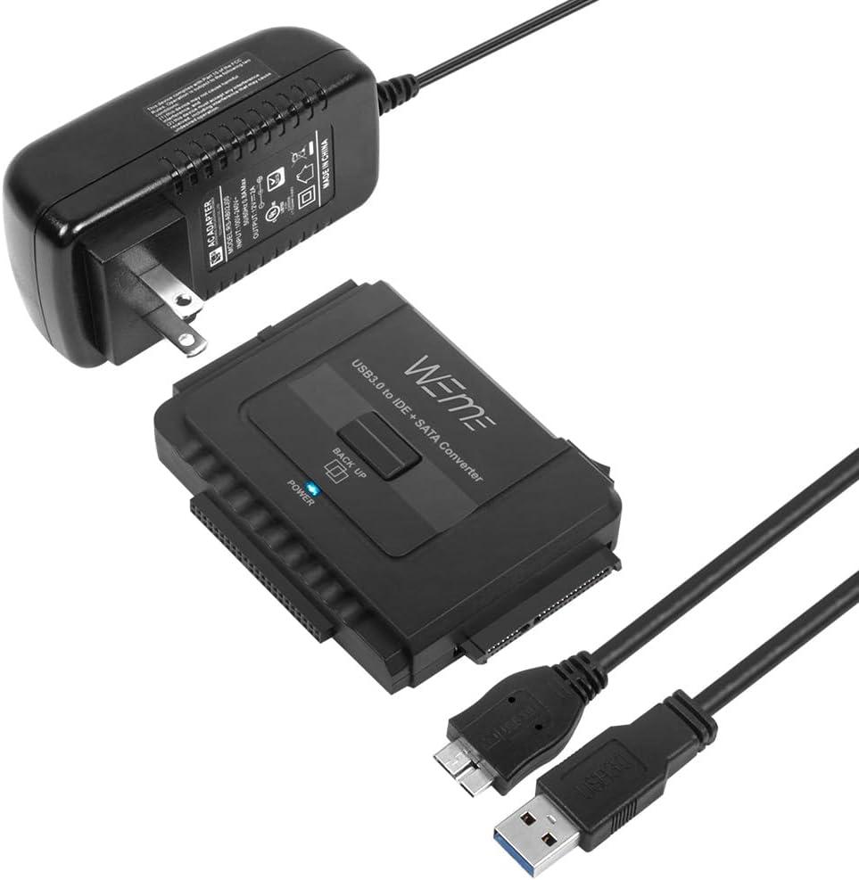 WEme USB 3.0 to SATA/IDE Adapter with Universal 2.5/3.5 Hard Drive Disk Converter for HDD/SSD & IDE HDD Support 6TB and One-Touch Backup Include 12V 2A Power Adapter + USB 3.0 Cable for Laptop