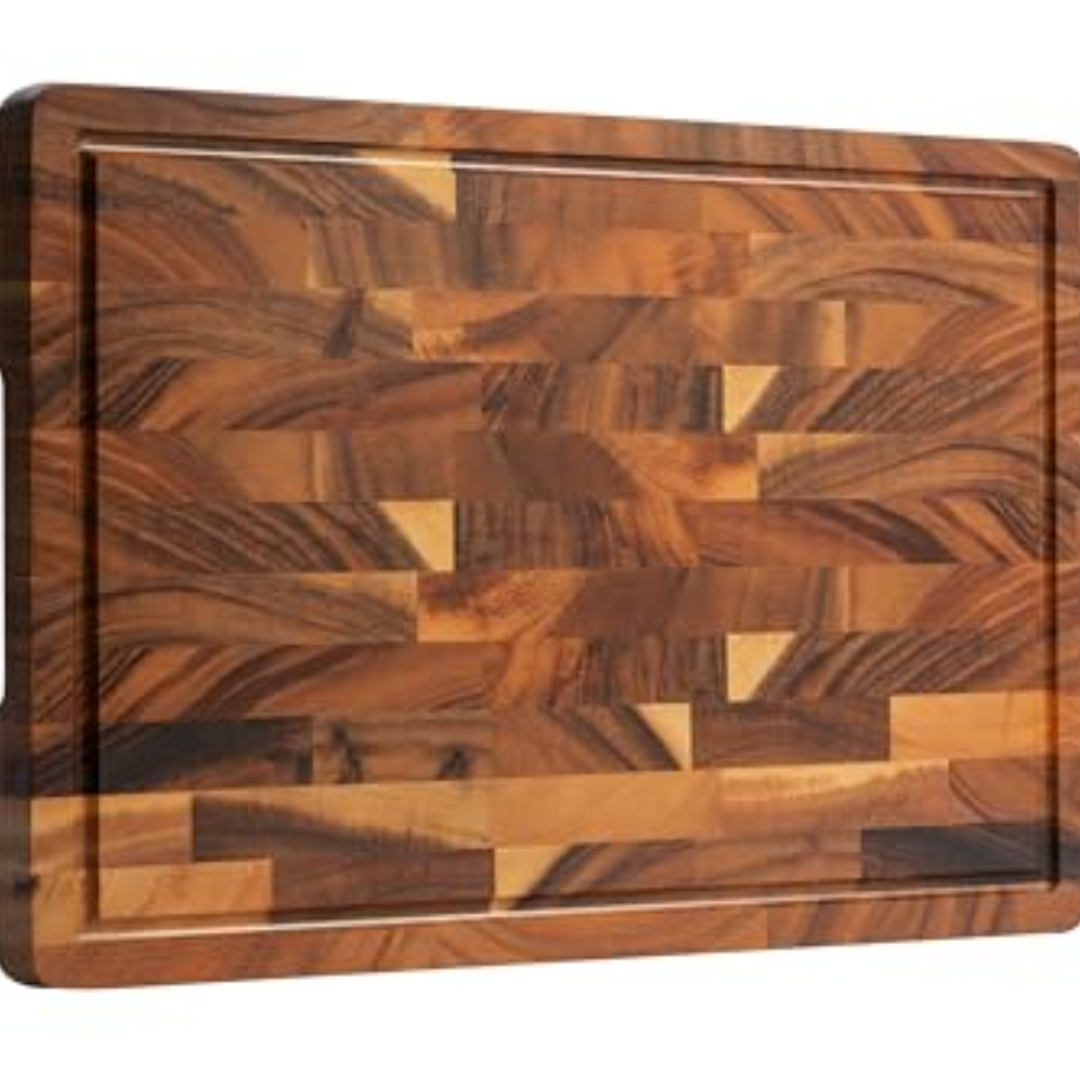 FYCTIO Walnut Wood Cutting Board End Grain Wooden Cutting Boards for Kitchen Chopping Block with Deep Juice Groove, Inners Handles, Gift Box