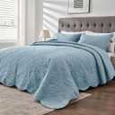 Oversized King Bedspreads 128x120 Extra Wide Quilt for Tall King California King Bed Lightweight 3 Piece Quilted Coverlet Pillow Shams Set Spa Blue