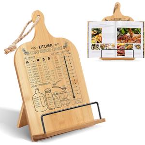 Cookbook Stand for Kitchen Counter Bamboo Recipe Book Holder with Conversion Chart Adjustable Non Slip Cookbook Holder Kitchen Gifts for Women Gifts for Housewarming Christmas Retirement Wedding