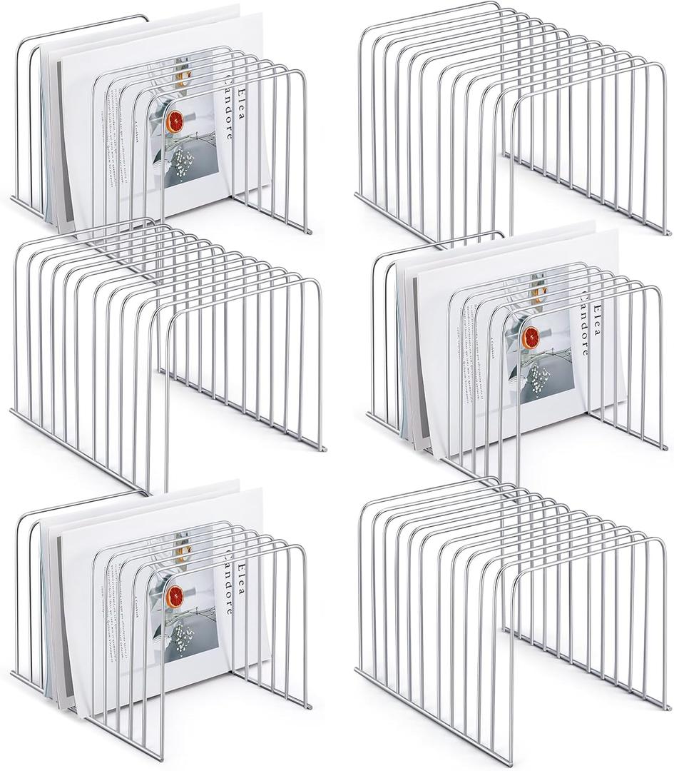 6 Pcs Desktop Organizer Wire Desk File Organizer Vertical Metal Stand up File Stand for Office Home, 11 Sections (Silver)