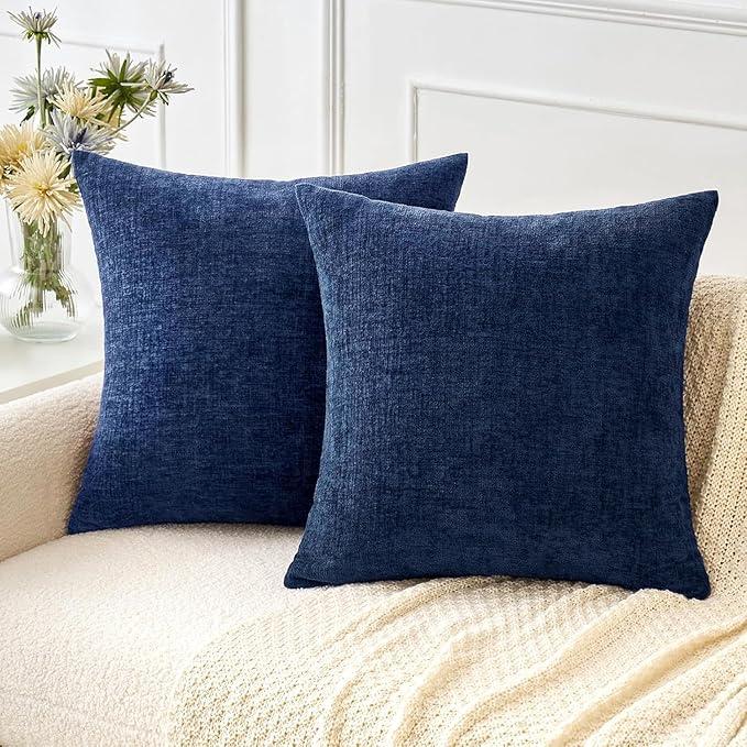 MIULEE Pack of 2 Couch Throw Pillow Covers 18x18 Inch Spring Soft Navy Chenille Pillow Covers for Sofa Living Room Solid Dyed Pillow Cases