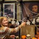 Halloween Garland 7ft Cute Ghost & Wooden Beads - Handmade Rustic Halloween Garland Banner for Mantle Fireplace Farmhouse Indoor Fall Home Decoration, White