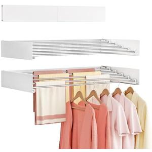 Vasunray Wall Mounted Clothes Drying Rack Folding Indoor, Foldable Laundry Drying Rack Collapsible,Invisible, Space Saving, Retractable Towel Drying Rack, with Wall Template(5 Drying Rods, White 32")