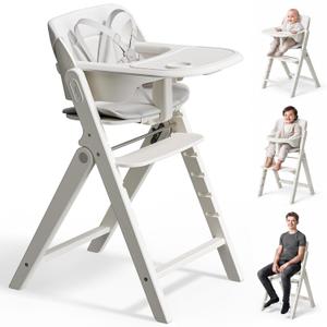 Mamazing GrowPod Pro Wooden Baby High Chair for 6 Months to 220lbs | Easy to Clean with Dual Tray, Compact Foldable Highchair for Kitchen & Dining Room, 5-Point Safety Harnesses and Guard Bar