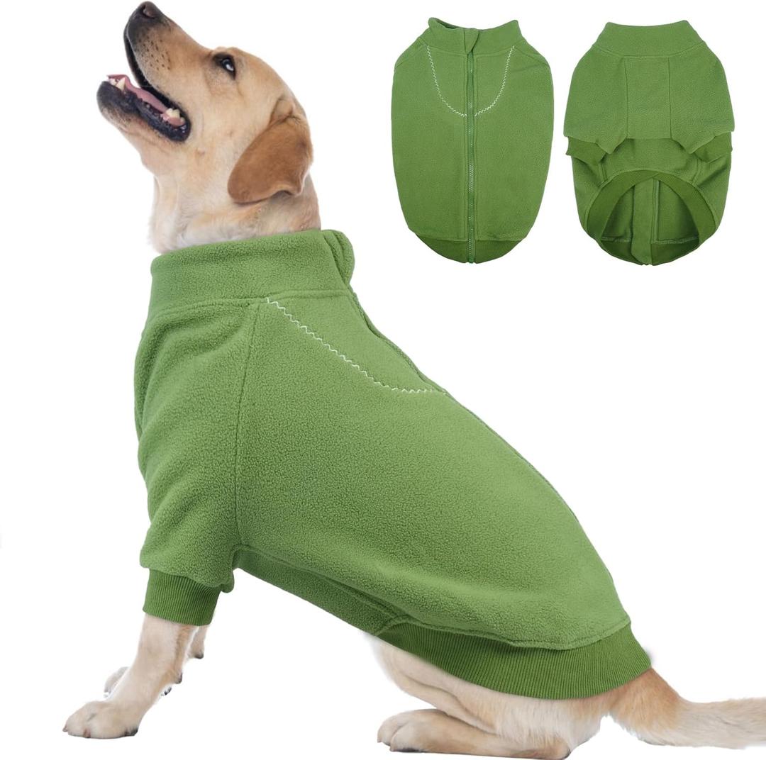 BRKURLEG Dog Sweater Warm Soft Fleece Dogs Sweaters, Turtleneck Sweatshirt for Small Medium Large Dogs, Dog Winter Coat, Christmas Pet Jacket with Zipper Cold Weather Coat (Green, XXXL)