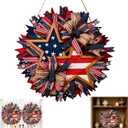 250th Anniversary Patriotic Star Wreath, 15.7'' Red White and Blue Wreath All-Weather Farmhouse Outdoor Holiday Decoration, Memorial Wreath for Front Door, 4th of July Garland for Home Wall Porch