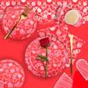 Gatherfun Valentine's Day Party Supplies Hot Heart Love Disposable Paper Plates Napkins Cups plastic Tablecloth with Banner for Valentine's Day, Engagements, Anniversary, Birthday Party Serve 25
