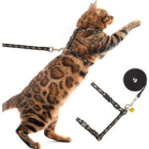 PUPTECK Adjustable Cat Harness and Leash Set Escape Proof Kitten Strap Collar for Walking Travel, Moon&Star (Small)