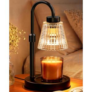 Girece Candle Warmer Lamp with Timer and Dimmer, Adjustable Height Electric Candle Warmer for Jar Candles, 2 Bulbs, Birthday Gifts for Women, Modern Home Decor Housewarming Gifts New Home, Matte Black