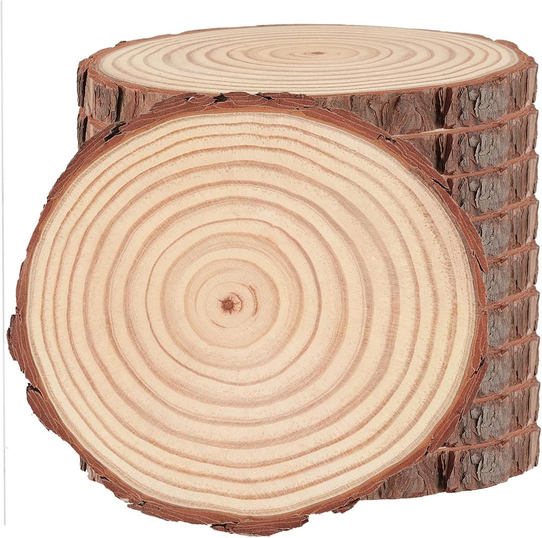 SOUJAP 10 Pcs 7-8 Inch Natural Wood Slices, Unfinished Wood Slices with Tree Barks, Wooden Circles for Crafts, DIY Arts, Rustic Wedding Decorations, Ornaments