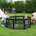 Extra Wide Baby Gate Playpen with Heat-Resistant Mesh,8 Panel Foldable Baby Fence,Indoor/Outdoor Safety Barrier,Dog Playpen & Fireplace Gate, Black, 220 Inch