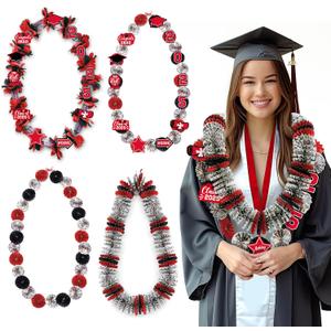 Graduation Money Lei Class of 2025 Candy Lei Kit with DIY Flower Sticker Pieces Congrats Senior High School College Grad Party Supplies Gift Red & Black Set of 6 No Money Included
