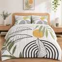 WeCozy Twin Size Comforter Set with Pillowcase, Mid Century Leaf 2 Pcs Bedding for Kids and Adults, Summer Green Geometric Soft Comforter Set for Bedroom Bed Decor