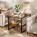 Homieasy End Table, 20 Inch Square End Table, Mini Fridge Stand with 2-Tier Storage Shelves, Industrial Wood Side Table Small Table Stand for Living Room, Bedroom, Office, Rustic Brown