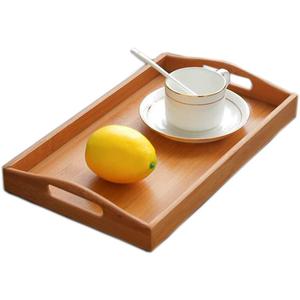 Bamboo Serving Tray with Handles, Tabletop Countertop Tea Coffee Breakfast Tray, Organizer Storage Container for Kitchen Bedroom Living Room Office Dining Room Bar, 12.4 x 7.2 x 1.1 Inch