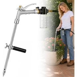 Deep Root Watering Tool for Trees with Trigger Handle & Fertilizer Bottle | One-Piece Stainless Steel Tree Watering Spike, Instant Trigger Control & Brass Valve for Shrubs, Vegetable Beds & Fruit Trees