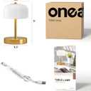 Oneach 9" Cordless Table Lamp, Gold Rechargeable Battery Operated Lamp, 3-Way Stepless Dimming Touch Lamps, Small Glass Bedside Nightstand Light for Bedroom Dining Table Living Room Shelf Decor