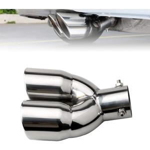 2.5 inch Inlet Dual Exhaust Tip Stainless Steel Polished Muffler Tail Universal Bolt-On Double Outlet Tail Pipe (Silver,Curved)