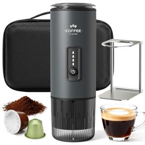 Uiifuidy Portable Coffee Maker, 3 in 1 Electric Espresso Machine Set, Rechargeable Self-Heating Brewer with Carrying Bag and Coffee Stand for Office Camping, Hiking (Space Gray)