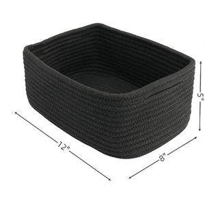 Small Woven Storage Baskets 12“X8”X5“ Decorative Rope Bins for Organizing Shelves, Closets, and Toys, Empty Gift Baskets, Cute Organizer Basket for Home and Office (black, regular)