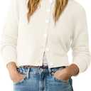 Urban CoCo Women's Crew Neck Cropped Cardigan Sweaters Long Sleeve Open Front Button Down Shrug Sweater Jackets (Large, White)