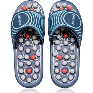 BYRIVER Acupuncture Massage Slippers Sandals Slides Shoes Mat, Arthritis Plantar Fasciitis Foot Neuropathy Pain Relief Massager for Circulation, Mothers Fathers Day Gift for Mom Dad(05S) (S-Women(7-8.5) Men(6-6.5), Blue Spring Slippers)