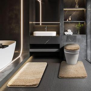 Bathroom Rugs Sets 3 Piece with Adjustable Toilet Seat Cover 17.5"x 15" Machine Washable Bath Rug Set with TPR Non Slip Rubber Backing Solid Bath Mat Set for Luxury Bathroom Decoration, 17.5" x 15"+ 32" x 20"+ U 24" x 20"