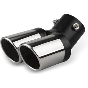 Dual Exhaust Tip, Stainless Steel Bending Muffler Exhaust with Bolt, 2.5" Inlet Dual Tail Pipe Muffler Tip, Exhaust Pipe Modification Accessories, Muffler Tail for Most Cars (Black Silver)