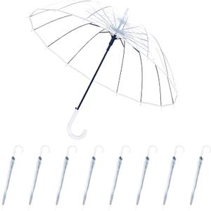 Umbrella Wedding Style Stick Umbrellas Large Windproof Bubble Umbrellas Rain Umbrellas with J Hook Handle for Bride Groom Gift (8PCS)
