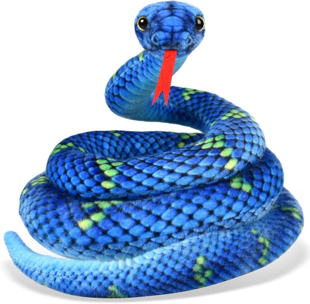Snake Plush, Stuffed Snake Animal, 71 in Large Toy Snakes for Kids, Giant Stuffed Animals Snake, Lifelike Plush Snake for Birthday Present Party Prank Prop (Blue)