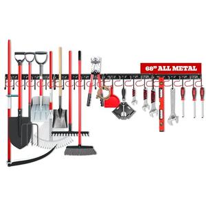 SEDY 68" All Metal Garden Tool Organizer Hooks - Garage Wall Organizer Sturdy Garden Tool Storage System Yard Tool Garage Tool Organizer Wall Mount Shed Organization Shovel Broom Rake Holder