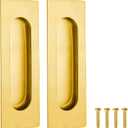 Malimali 4.72 Inch Recessed Finger Flush Pulls for Kitchen Cabinet, Closet, Sliding Cupboard Door Handle - Brushed Gold Stainless Steel Rectangular Door Pulls