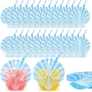60 Set Last Toast on The Coast Bachelorette Party Supplies Seashell Gift Bags Drink Pouches with Straws Seashell Party Favor Last Toast on The Coast Cups with Lids for Coastal Bridal Shower