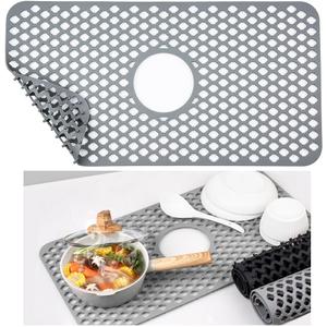 Silicone Sink Base Mat with Open Center, Anti-Skid Drain Protector Grid for Heat Exposure and Utensil Safety