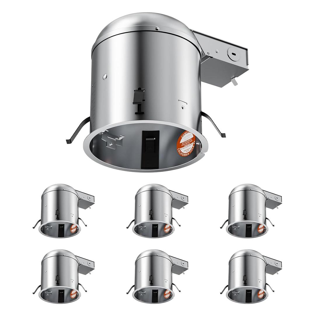 6 Pack 6 Inch Recessed Lighting Housing Remodel,Can Light Housing
IC Rated & Air Tight,E26 Connector,ETL Listed