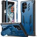 FNTCASE for Samsung Galaxy S22 Ultra Case: Built-in Screen Protector & Kickstand Full-Body Dual Layer Rugged Military Grade Shockproof Protection Heavy Duty Protective Phone Cover 5G-Blue