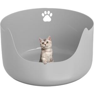 High Sides Low Entry Large Litter Pan (21.6x21.6x13.1 Inches), All-in-One Easy to Clean Plastic Litter Box for Kittens, Elderly & Large Cats, Doubles as Stylish Cat Bed, Grey