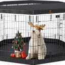 PJYuCien Dog Playpen, 8 Panels 36H Dog Pens Indoor with Bottom Pad and Top Cover, Metal Foldable Pet Puppy Exercise Fence Crate Kennel, Better for Medium Animals,Black