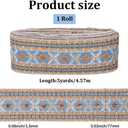 CABODYALS 3 Inch Denim Blue Jacquard Embroidered Ribbon Trim Tape Wide Polyester Sequin Bead Embroidery Woven Fabric Applique Ribbons Bulk for Sewing Making Crafts Clothes Dress Wedding Home Decor Diy