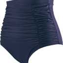 RELLECIGA Women's High Waisted Bikini Bottom Tummy Control Ruched Full Coverage Swim Bottom (Blue, S)
