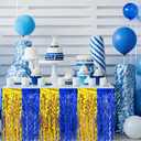 Oudain 2026 Graduation Party Decorations 2 Pack Blue and Gold Wavy Metallic Tinsel Foil Fringe Table Skirts for Prom and Grad Party Birthday Decor Rectangle and Round Table Supplies