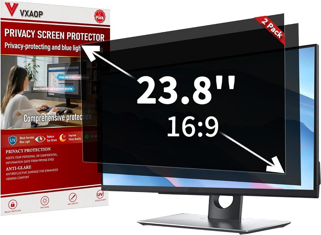 [2-Pack] 23.8 Inch Computer Privacy Screen Filter(16:9 Aspect Ratio) | Removable, Anti-Glare & Blue Light Filter, Compatible with HP, Dell, LG, ASUS, Acer, Samsung, Lenovo & ViewSonic Monitors