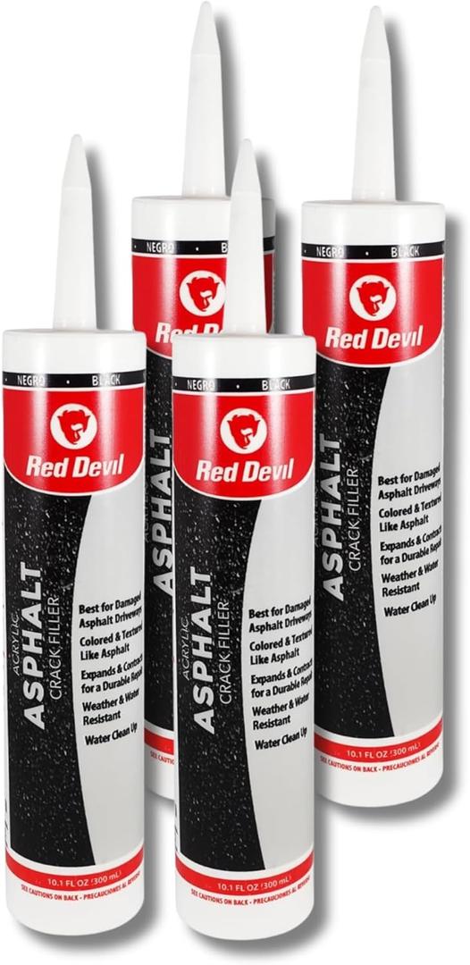 Red Devil 0637 Asphalt Crack Filler Sealant  Black Acrylic Driveway Sealer for Cracks & Joints, Forms a Water-Resistant Seal, 10.1 fl oz, Pack of 4, Made in USA