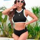 XUNYU Women High Waisted Bikini Set Ribbed 2 Piece Bestselling Swimsuit Tummy Control Bathing Suit for Teens Swim Suit 2025 (Black, XL)